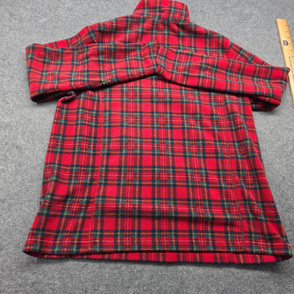 Lands End Mens Red Plaid Fleece Quarter Zip Pullover Sweater Large 14-16 - Picture 2 of 10